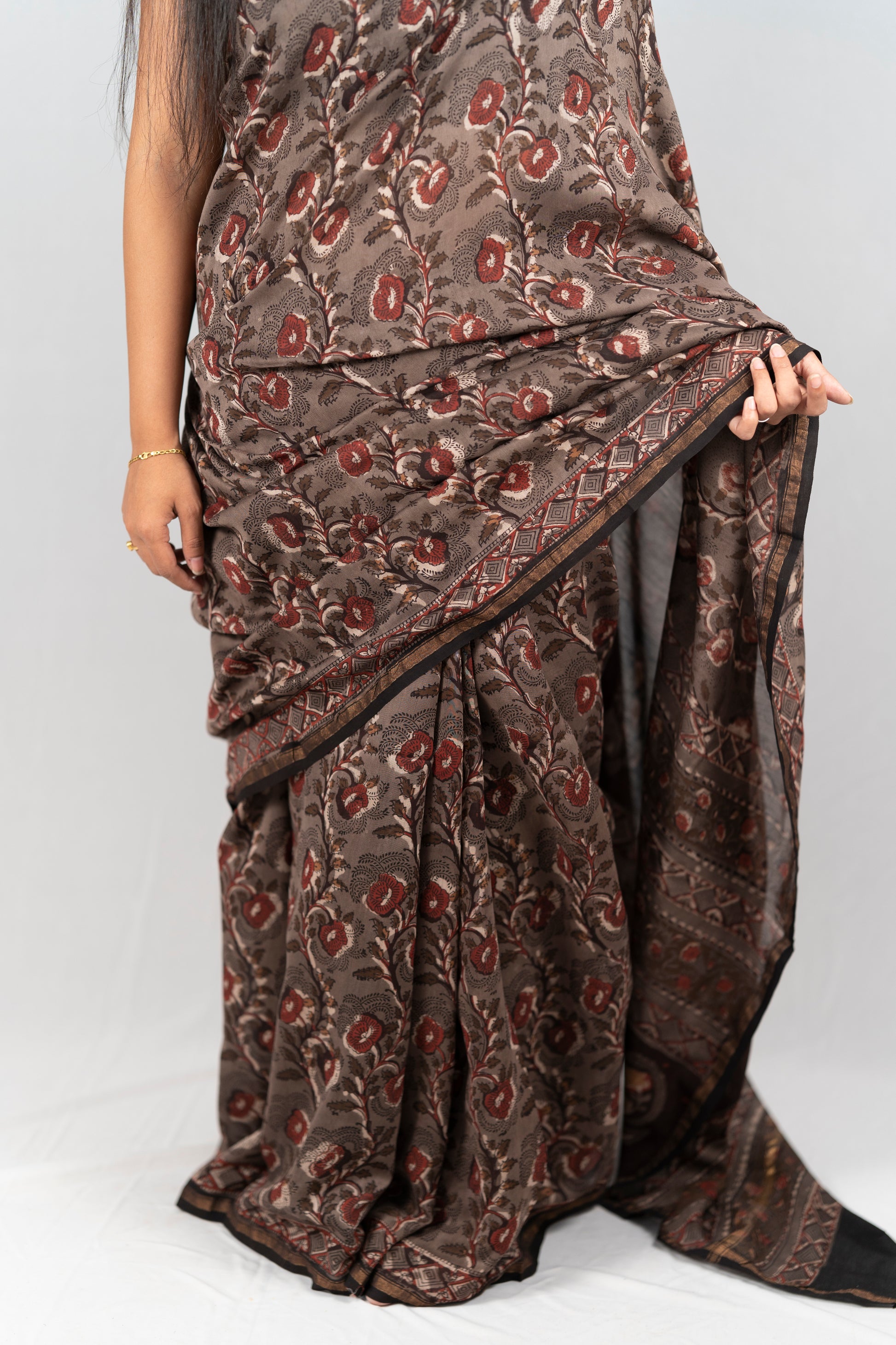 Chanderi Silk Hand Block Printed Saree - Anemone Vinkel