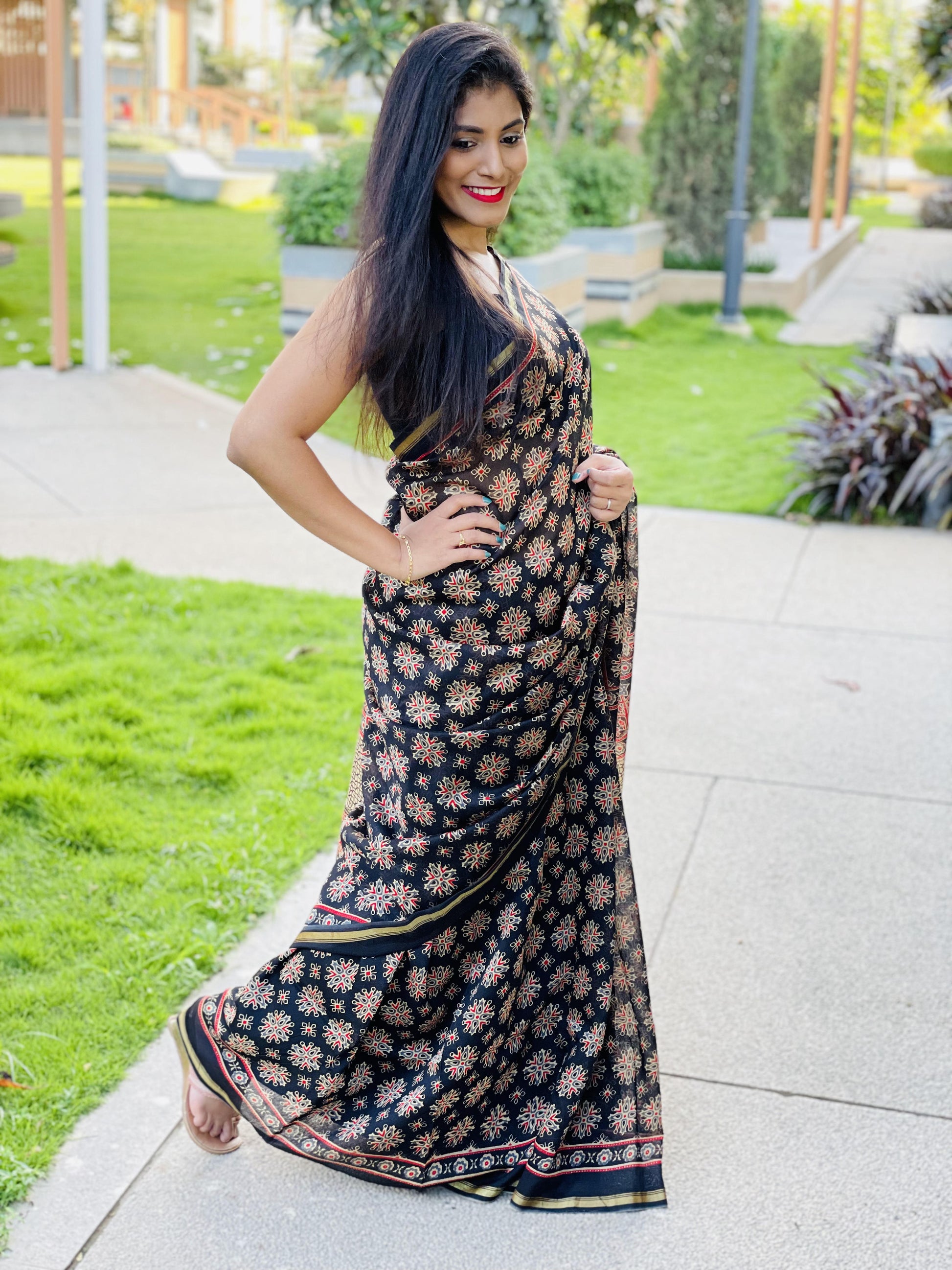 Sanandro - Chanderi Silk Hand Block Printed Saree - Anemone Vinkel