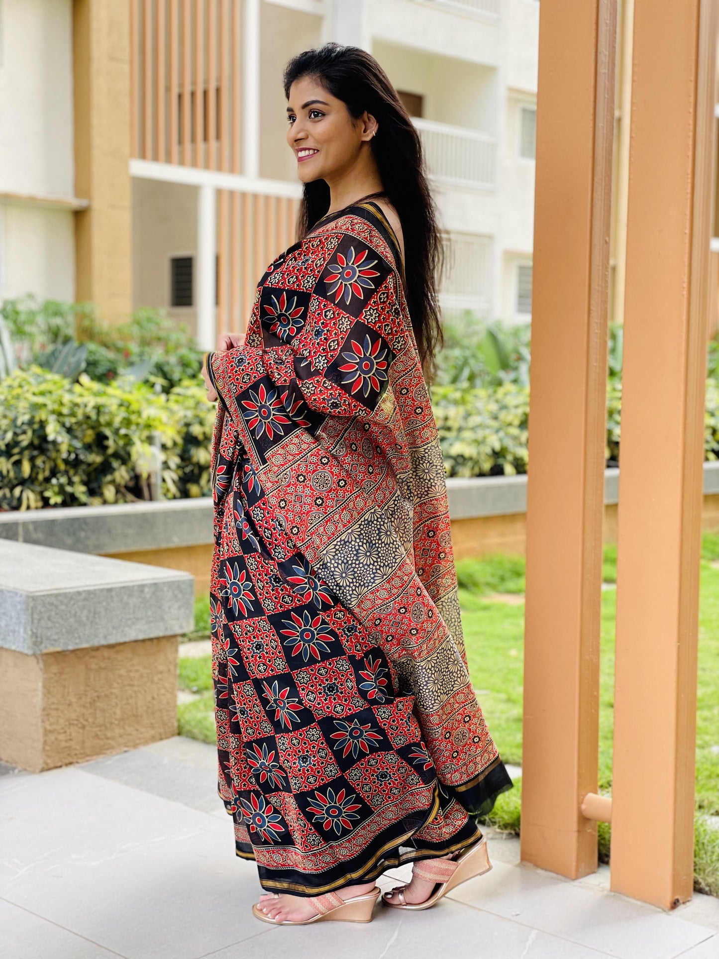 Nirona - Chanderi Silk Hand Block Printed Saree - Anemone Vinkel
