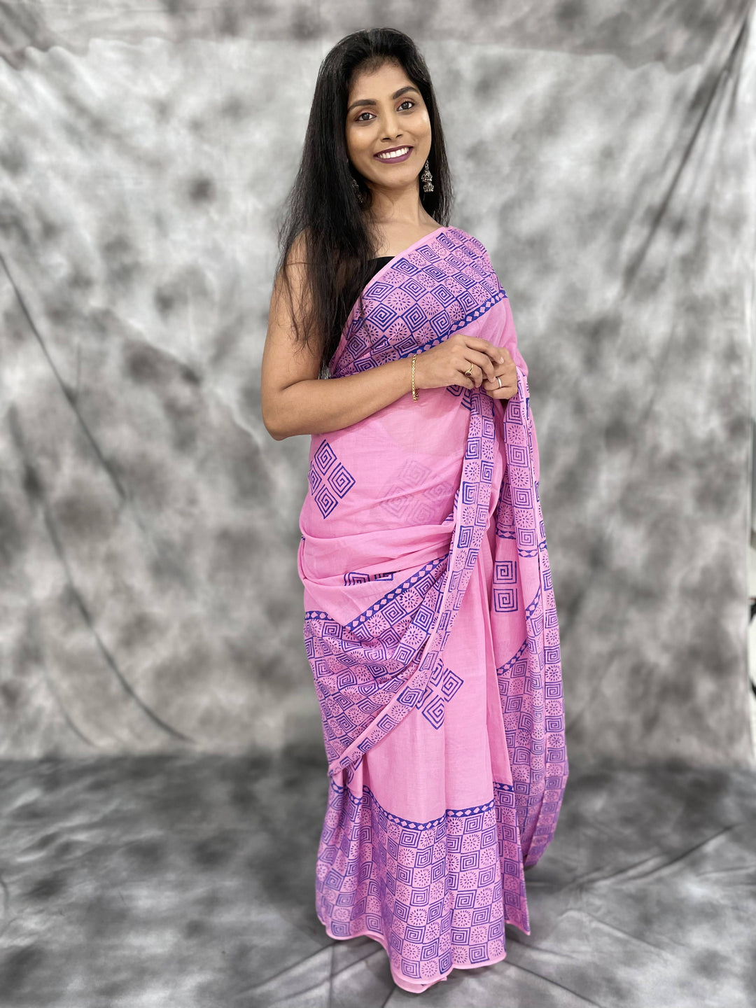 Hand Block printed MulMul cotton saree - Anemone Vinkel