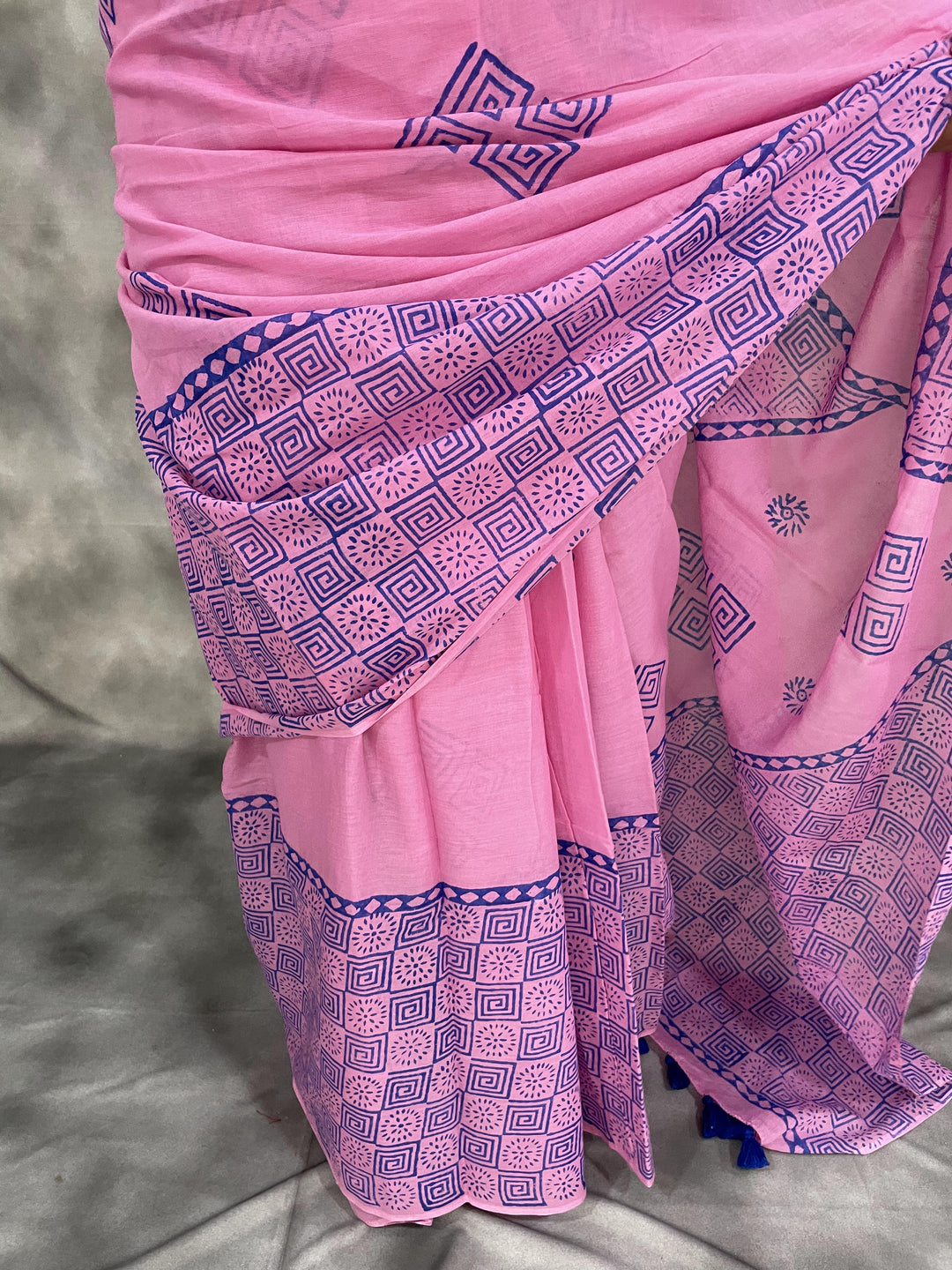 Hand Block printed MulMul cotton saree - Anemone Vinkel