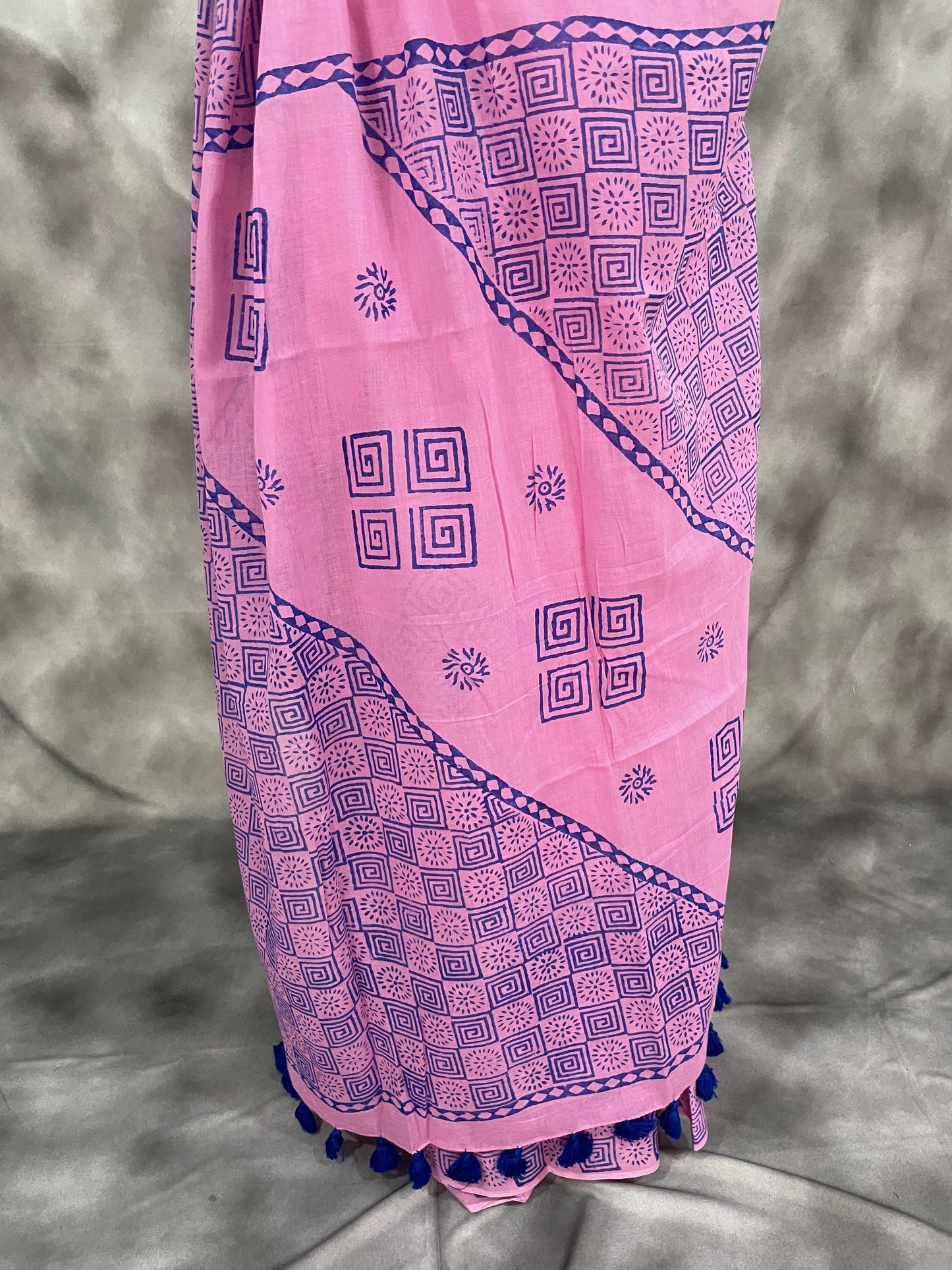 Hand Block printed MulMul cotton saree - Anemone Vinkel